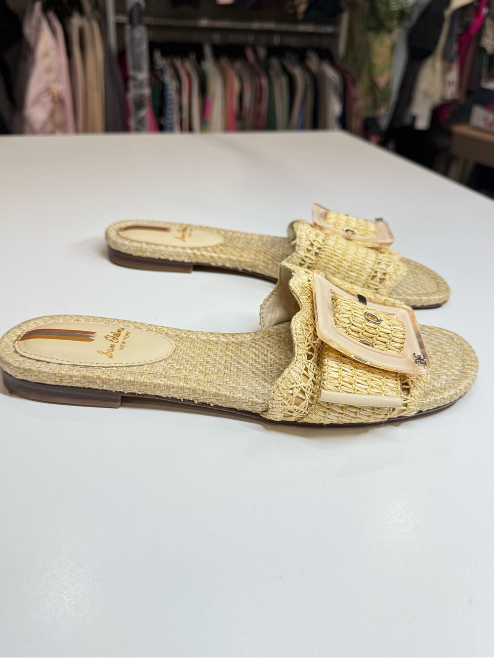 Sam Edelman Bambi Raffia Buckle Slide Sandal | Natural | Size 8 - Picture 3 of 8